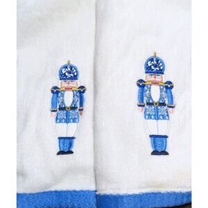 Avanti Christmas Hand towel Set 2 Nutcracker Blue Embroidered Toy Soldier Pair